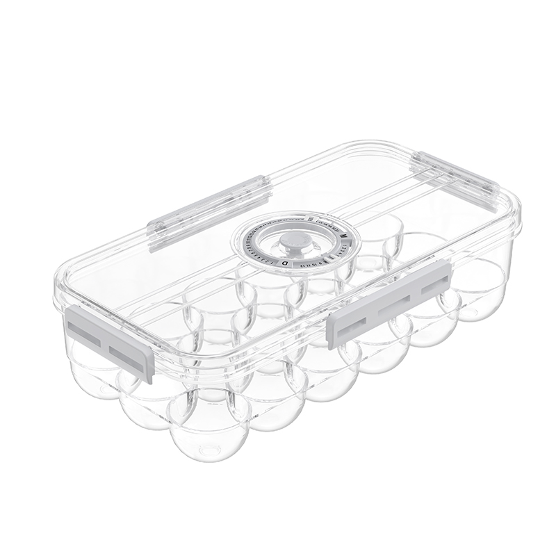 টাইম ট্র্যাকার id াকনা সহ স্ট্যাকেবল 18-গণনা ডিম স্টোরেজ বিন 